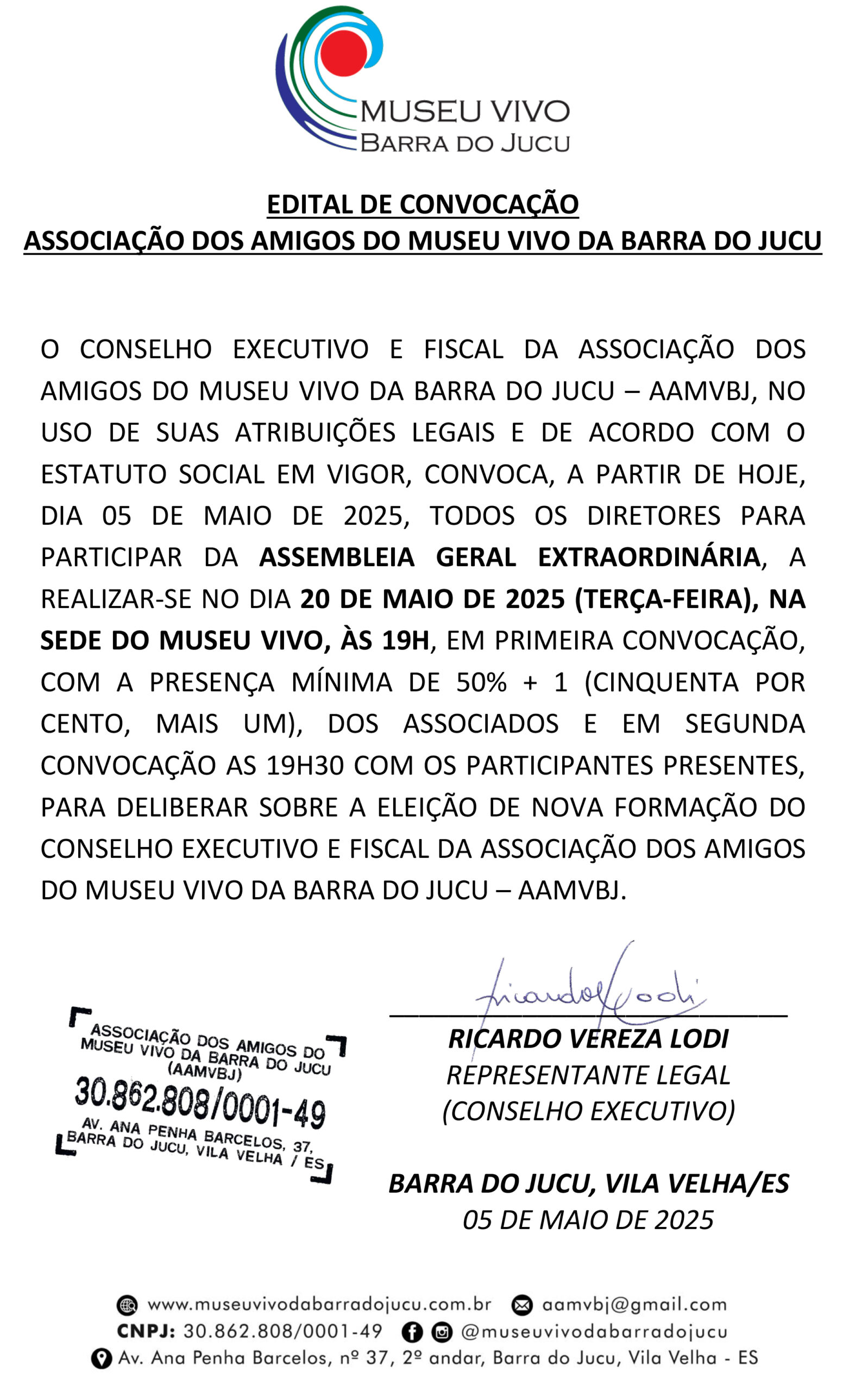 EDITAL CONVOCAÇÃO AGE - MUSEU VIVO